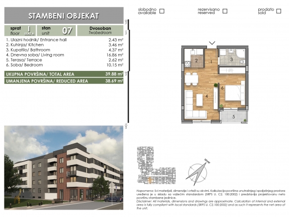 LAZE LAZAREVIĆA – Stan 7 – Dvosoban -Lamela A