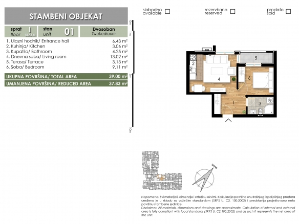 LAZE LAZAREVIĆA – Stan 1 – Dvosoban – Lamela A