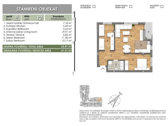 LAZE LAZAREVIĆA – Stan 12 – Trosoban – Lamela A