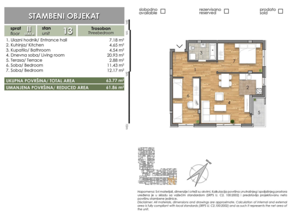 LAZE LAZAREVIĆA – Stan 13 – Trosoban – Lamela A