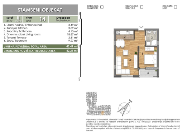 LAZE LAZAREVIĆA – Stan 14 – Dvosoban – Lamela A