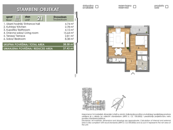 LAZE LAZAREVIĆA – Stan 21 – Dvosoban – Lamela A