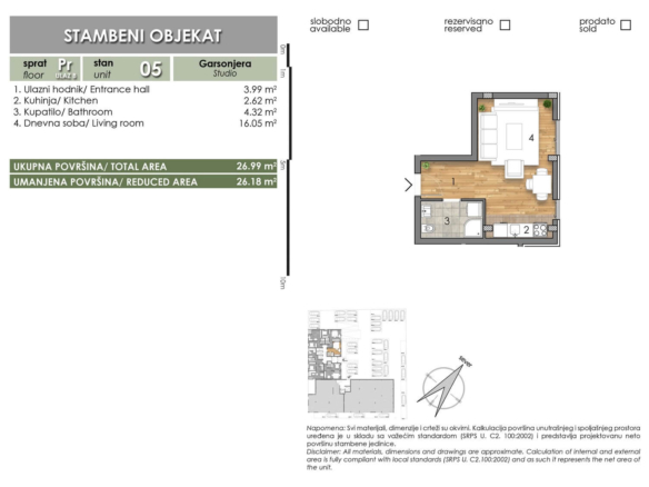LAZE LAZAREVIĆA – Stan 5 – Garsonjera – Lamela B