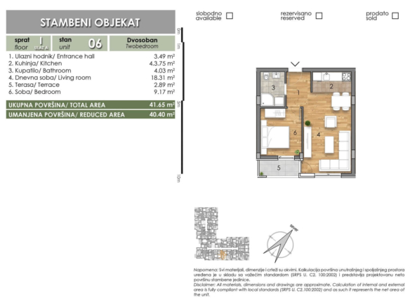 LAZE LAZAREVIĆA – Stan 6 – Dvosoban -Lamela A