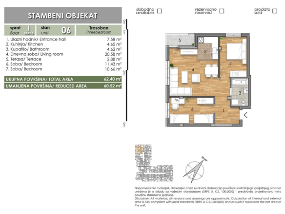 LAZE LAZAREVIĆA – Stan 6 – Trosoban – Lamela B