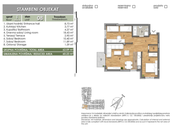 LAZE LAZAREVIĆA – Stan 8 – Trosoban -Lamela A