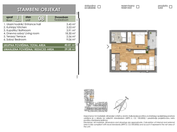 LAZE LAZAREVIĆA – Stan 8 – Dvosoban – Lamela B