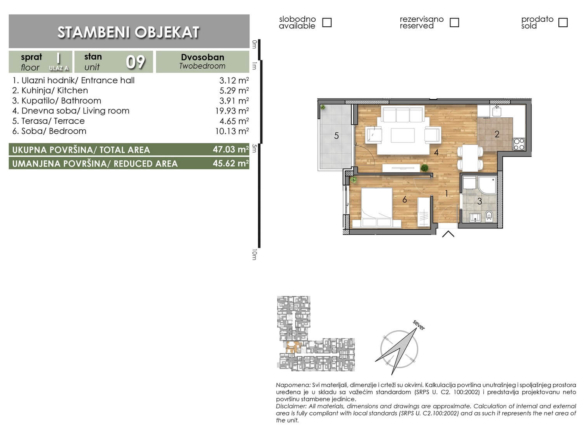 LAZE LAZAREVIĆA – Stan 9 – Dvosoban -Lamela A