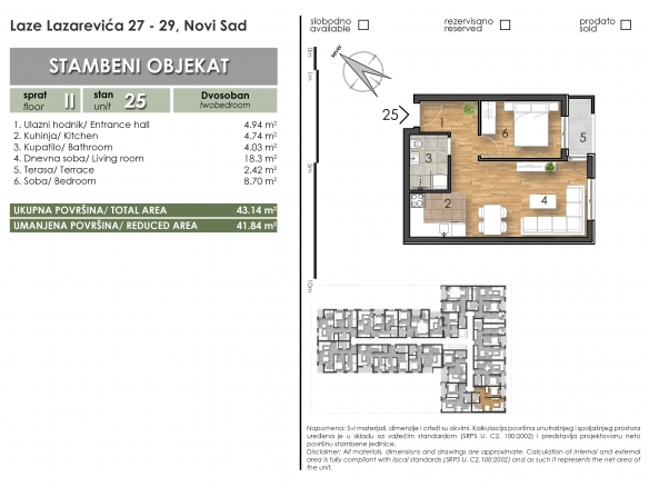 Laze Lazarević 27-29 – stan 25 – Dvosoban