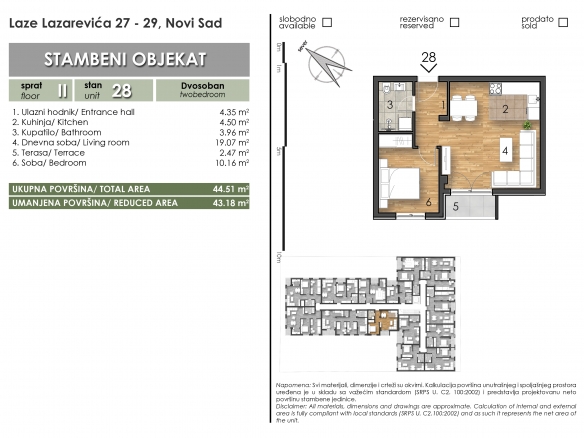 Laze Lazarević 27-29 – stan 28 – Dvosoban