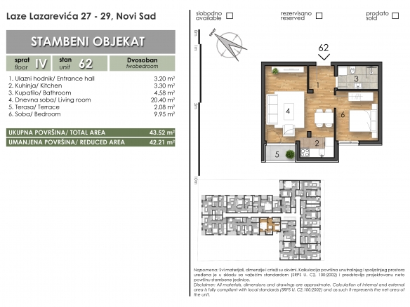 Laze Lazarević 27-29 – stan 62 – Dvosoban