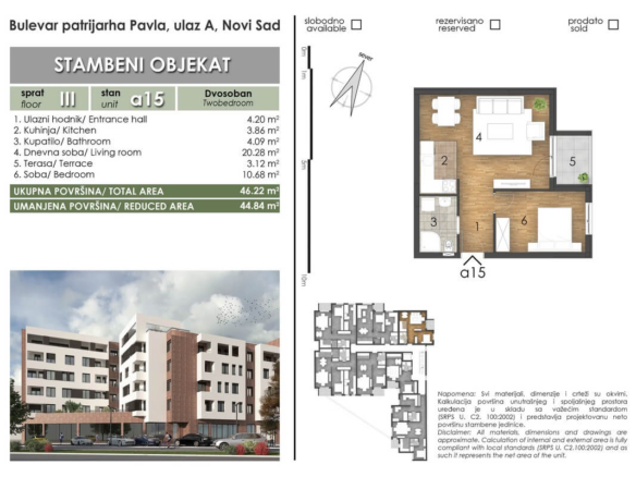 BULEVAR PATRIJARHA PAVLA 8 – Stan 15 – Dvosoban – Lamela A